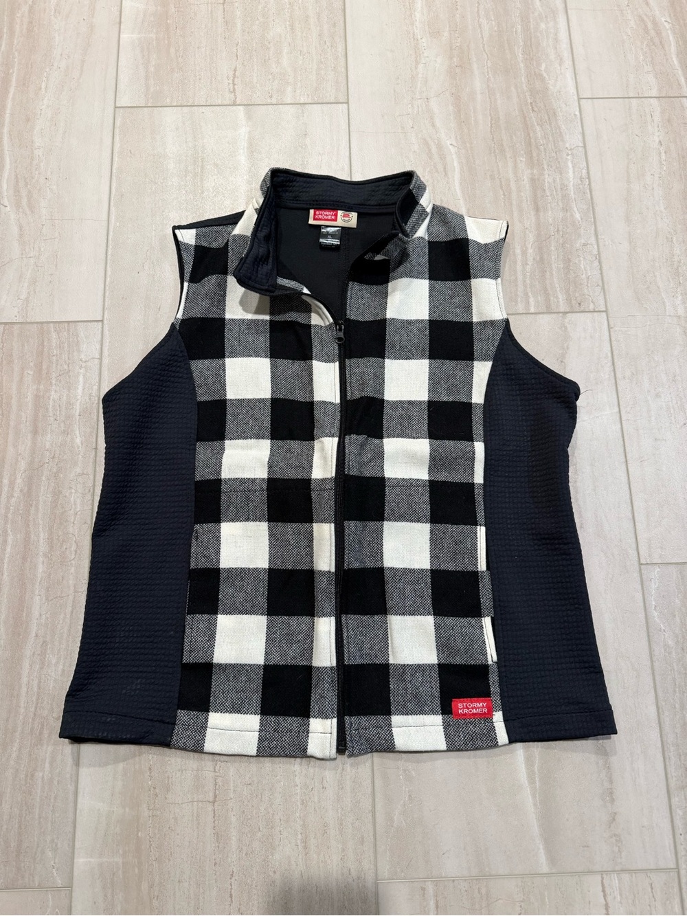 Buffalo Check Zip-Front Vest in Black & White